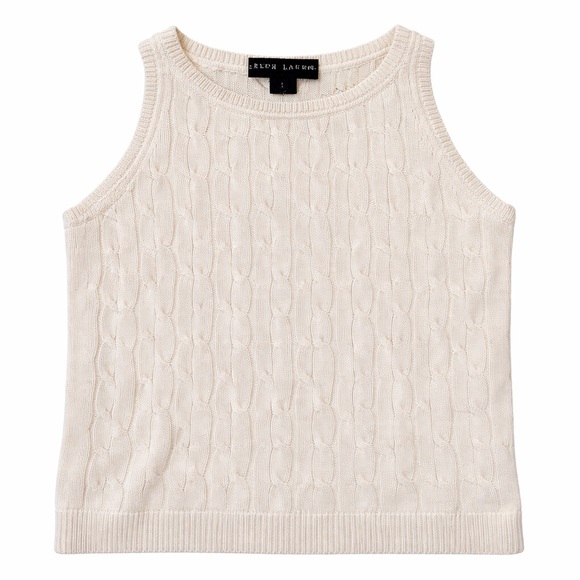 Vintage Ralph Lauren Black Label Cable Knit Silk Sleeveless Cream Tank L - Picture 2 of 13